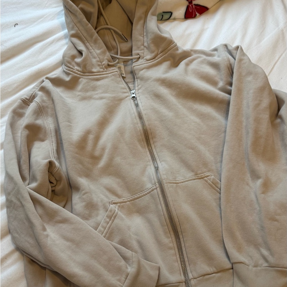 H&M Beige Zip-Up Hoodie
